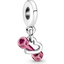Pandora Dumbbell & Heart Dangle Charm - Silver/Pink