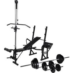 vidaXL Training Bench With Weight Rack Barbell and Dumbbell Set 30.5 kg