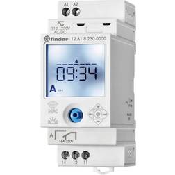 Finder DIN rail mount timer Operating voltage: 230 V AC 12.A1.8.230.0000 1 change-over 16 A 250 V AC Astronomical, Week settings