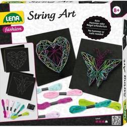 Lena 42650 Craft String Art Butterfly and Heart, Complete Patterns, with 2 Base Plates, Approx. 21.5 x21.5x1 cm, pins and 6 Coloured Threads, Set for Children from 8 Years