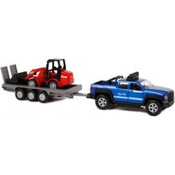 Kids Globe SUV with Trailer Excavator (Light Sound, Off-Road Vehicle with Pull Motor, Toy Made of Plastic, Doors can be Open) 510207, Multicoloured