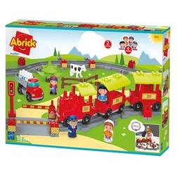 Ecoiffier Abrick Railway Locomotive 69 Piece Building Block Set with Figures, Animals, Train Transition, Tracks, for Children and Toddlers from 18 Months