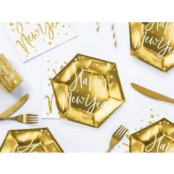 PartyDeco Pappersassietter Happy New Year Guld Hexagon Celebrate 6-pack