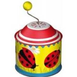Lena 52762 x Toys Turning Handle Approx. 10.5 x 7.5 cm, with Melody The Spring, Musical tin, for Children Over 18 Months. Ladybird Motif, Colourful