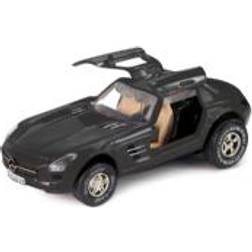 Darda 50376 Car Mercedes Benz SLS AMG Racing Car with Interchangeable Pull-Out Motor, Vehicle with Wind-Up Motor, Recoil Car for Racing Tracks, Racing Car for Children from 5 Years, Approx. 8 cm, Black