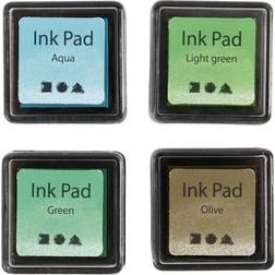 Colortime Ink Pad, H: 2 cm, size 3,5x3,5 cm, green, light green, olive, aqua, 4 pc/ 1 pack