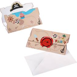 Amscan 9902127 Invitation Cards Pirate Size 14 x 8 cm Cards with White Envelopes Treasure Map Pirate Invitation Birthday Children's Party Carnival Pack of 8
