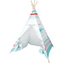 Small Foot 11216 Tent Tipi Made of Wood and Cotton, Colourful Play and Retreat Area in Beautiful Indian Design, Easy to Set up Toy, Multicolour