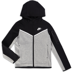 Nike Boy's Sportswear Tech Fleece Full Zip Hoodie - Black/Dark Grey Heather/White (CU9223-013)