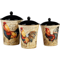 Certified International Gilded Rooster 3-piece Canister Set Black Kitchen Container 3