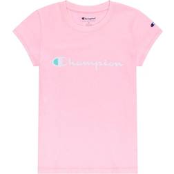 Champion Big Girl's Script Logo Classic Tee - Pink Candy