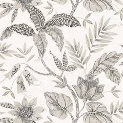 Coordonné Boho Rhapsody Ivory and Stone Rainforest Leaves Unpasted Wallpaper