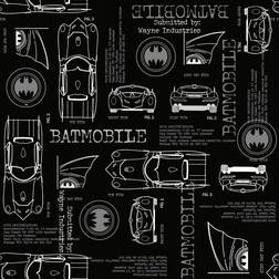RoomMates RMK11849RL Batmobile Blueprint Peel & Stick Wallpaper, Black & Grey