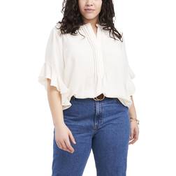 Vince Camuto Ruffle Sleeve Henley Blouse Plus Size - New Ivory