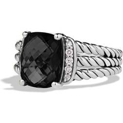 David Yurman Petite Wheaton Ring - Silver/Diamonds/Onyx