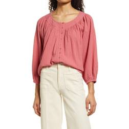 Lucky Brand Embroidered Peasant Blouse - Baroque Rose