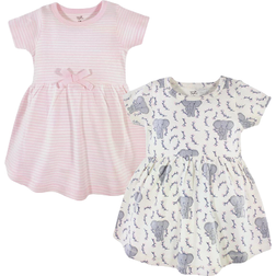 Touched By Nature Girl's Elephants & Stripes Organic Dress 2-pack - Pink