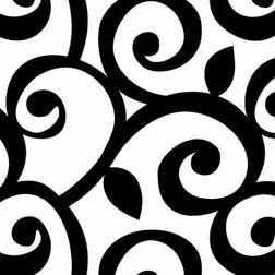 Manhattan Comfort Black and White Curling Leaf Wallpaper