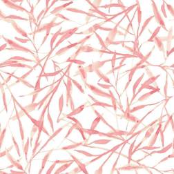Tempaper Watercolor Leaves Wallpaper in White/Pink