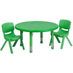 Flash Furniture 33"(Dia. Round Adjustable Plastic Activity Table Set W/2 School Stack Chairs Green