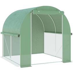 OutSunny 7' x 7' x 7' Tunnel Greenhouse Outdoor Walk-In Hot House with Roll-up Plastic Cover and Zippered Door, Steel Frame, Green