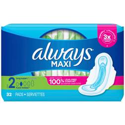 Always Maxi Size 2 Long Super Pads with Wings 32-pack