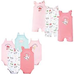 Hudson Infant Girl Cotton Bodysuits and Rompers 8-pack - Girl Farm Animals