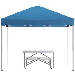 Flash Furniture Blue Pop Up Canopy Tent and Folding Bench Set