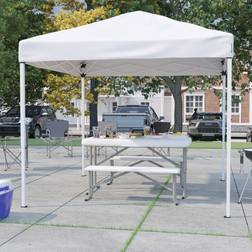 Flash Furniture White Pop Up Canopy Tent and Folding Bench Set