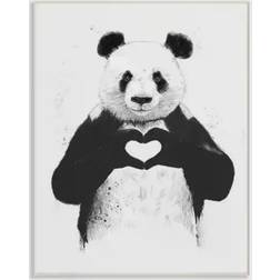 Stupell Industries Black and White Panda Bear Making a Heart Ink Illustration Wall Decor 12.5x18.5"