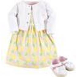 Hudson Infant Girl Cotton Dress, Cardigan and Shoe Set 3-pack - Pineapple