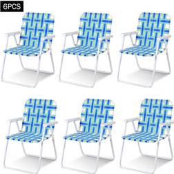 Costway 6 pcs Folding Beach Chair Camping Lawn Webbing Chair-Blue