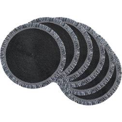 Design Imports CAMZ11585 Black Round Fringed Placemat Set of 6 Coaster