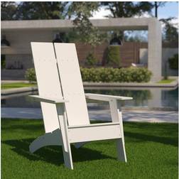Flash Furniture JJ-C14509-WH-GG Sawyer Modern All-Weather Poly Resin Wood Adirondack Chair, White