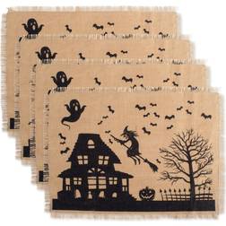 Design Imports Haunted House Print Burlap Placemat, Set of 4 Coaster 4