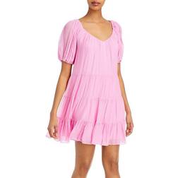 Rebecca Taylor Tiered Mini Dress - Flamingo Pink