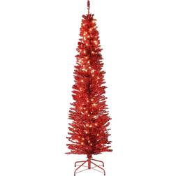 National Tree Company 6 ft Pre-Lit Artificial Red Tinsel with White Lights Christmas Tree 72"