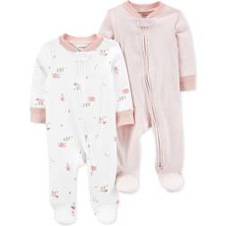 Carter's Baby 2-Way Zip Cotton Sleep & Play Pajamas 2-pack - Pink/White