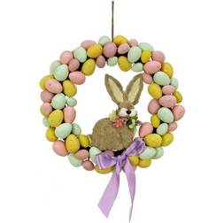 National Tree Company Egg Wreath With Bunny Center Multicolor 15.7"