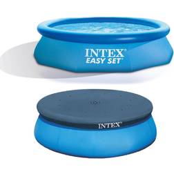 Intex 10 x30 x30 Inflatable Round Swimming Pool & 10 Pool Debris Cover Tarp