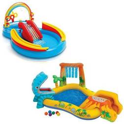 Intex Dinosaur Play Center Kiddie Pool & Inflatable Rainbow Ring Water Play