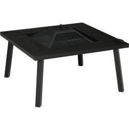 OutSunny 32 in. x 20.5 in. Black Portable Firepit Table with Spark Screen, Poker and Rain Cover