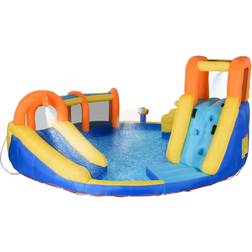 OutSunny 5-in-1 Inflatable Water Slide Kids Bounce House Jumping Castle Includes Slide Basket Pool Climbing Wall Repair Patches, without Air Blower