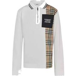 Burberry Long-Sleeve Vintage Check Panel Polo Shirt - White