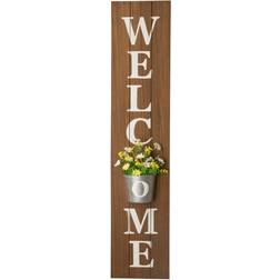 GlitzHome Welcome Porch Sign with Metal Planter