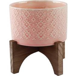 FloraBunda India Ceramic Pot with Wood Stand ∅5"