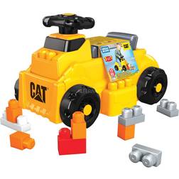 Mega Bloks CAT Build 'n' Play Ride-On Building Set Ride-On Vehicle & 10 Building Blocks Spinning Steering Wheel Front Plough Gift for Kids 1 HDJ29