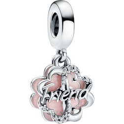 Pandora Four-leaf Clover Friendship Double Dangle Charm - Silver/Pink/Transparent