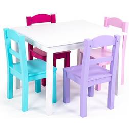 HumbleCrew Friends White Kids Table & 4 Pink & Purple Chairs