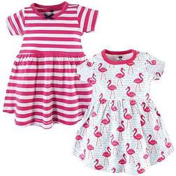 Hudson Baby Cotton Dress 2-pack - Bright Flamingo